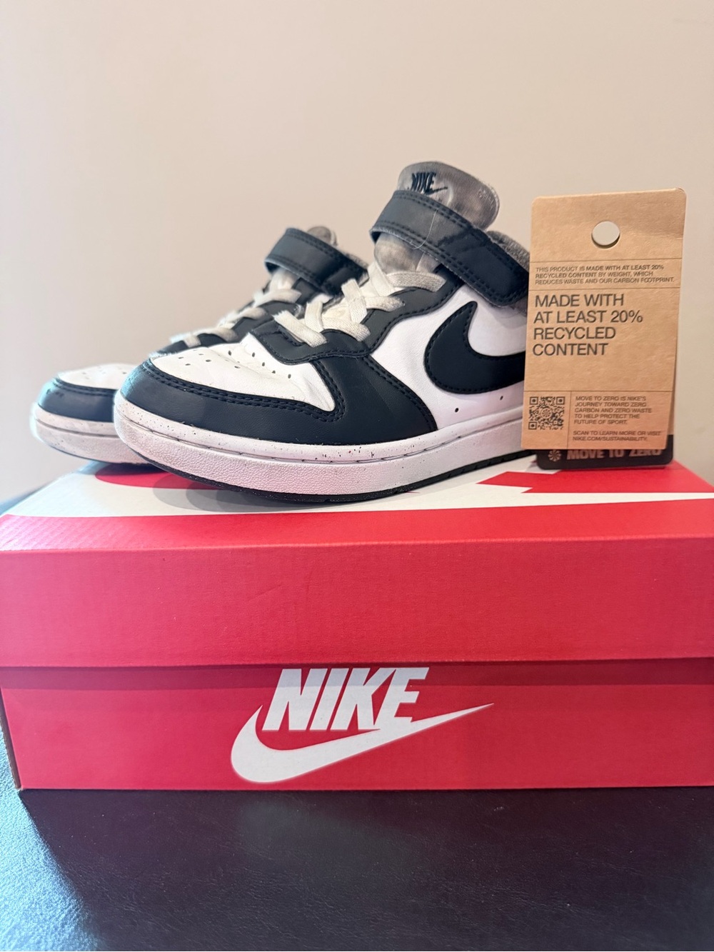 Nike Kids Black and White Court Borough low Recraft Sneakers